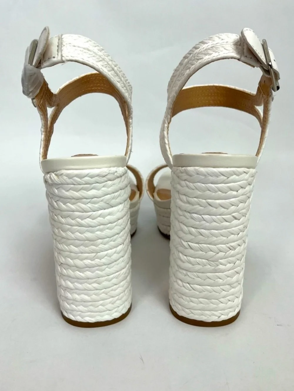 Steve Madden Lombardo White Braided Jute Platform Block Heel Sandals